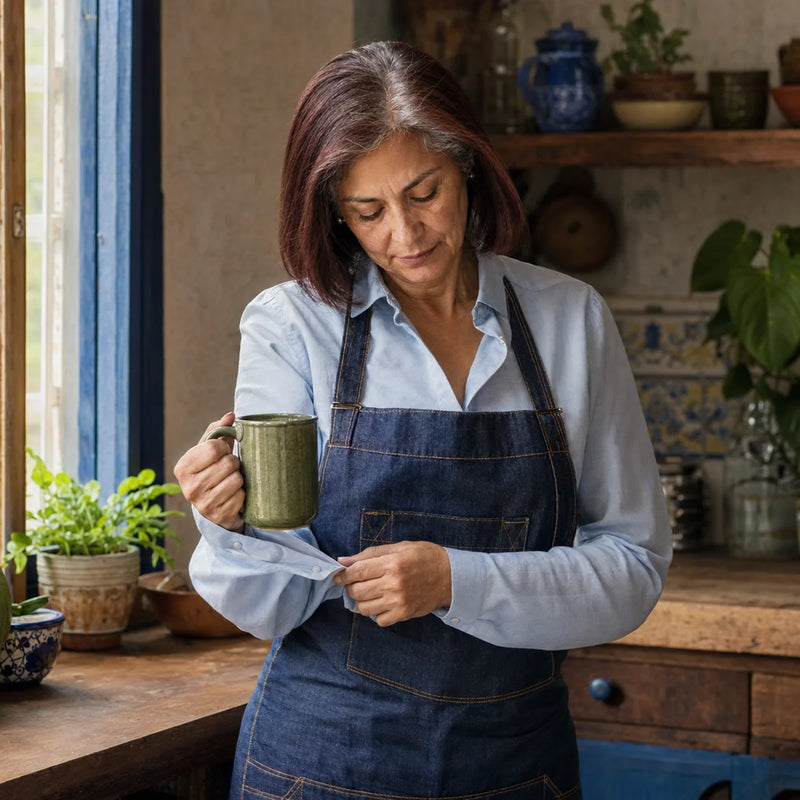 Mujer usando sus manos en la cocina
