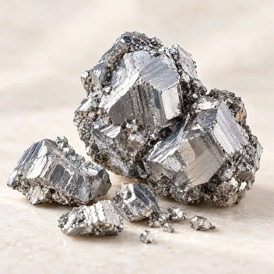 Representación visual de un mineral metálico para la tarjeta de zinc