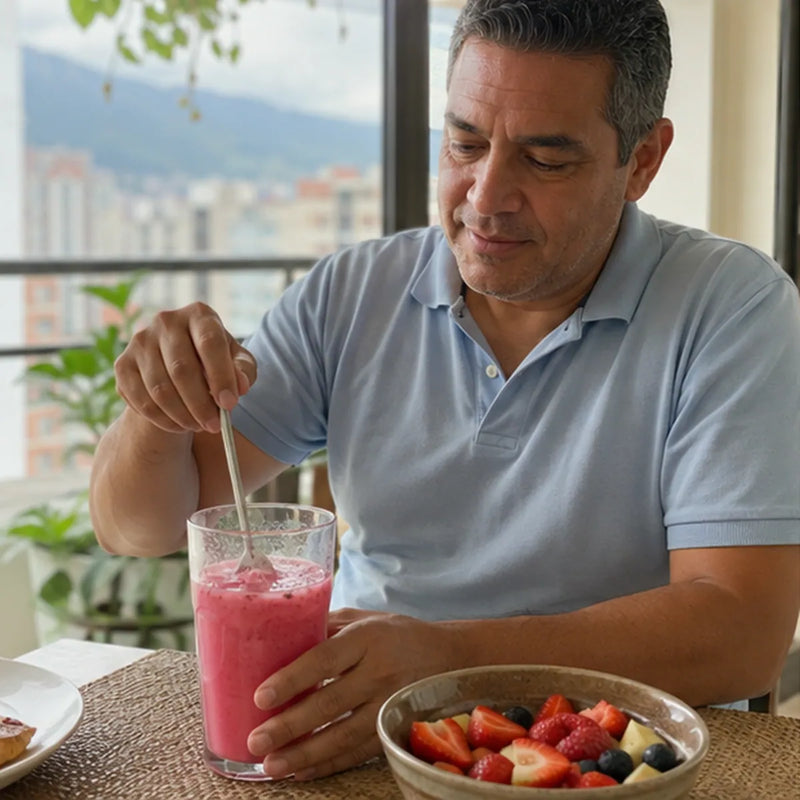 Hombre preparando la mezcla en el desayuno