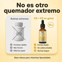 Comparación entre una rutina extrema y D3 K2 Drops en formato líquido