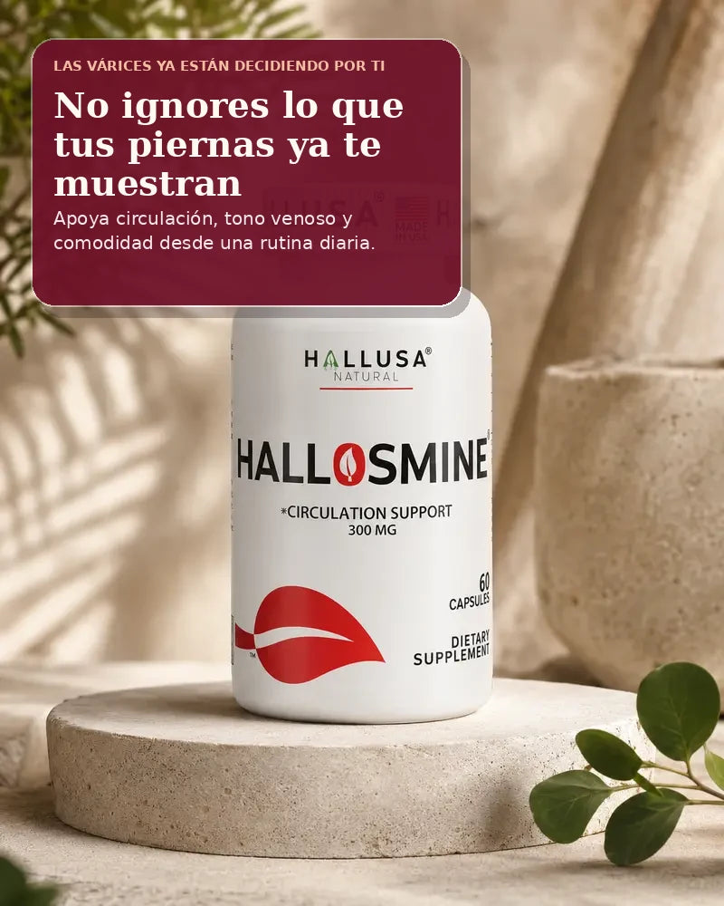 Hallosmine Diosmina con mensaje de apoyo diario para las piernas