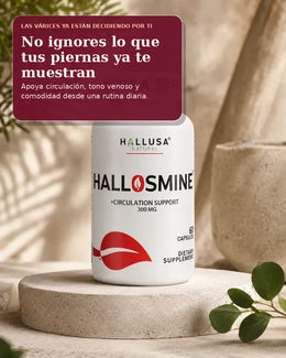 Hallosmine Diosmina con mensaje de apoyo diario para las piernas