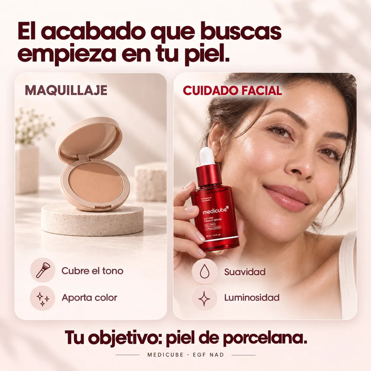 Comparación visual de la base de maquillaje y el sérum.