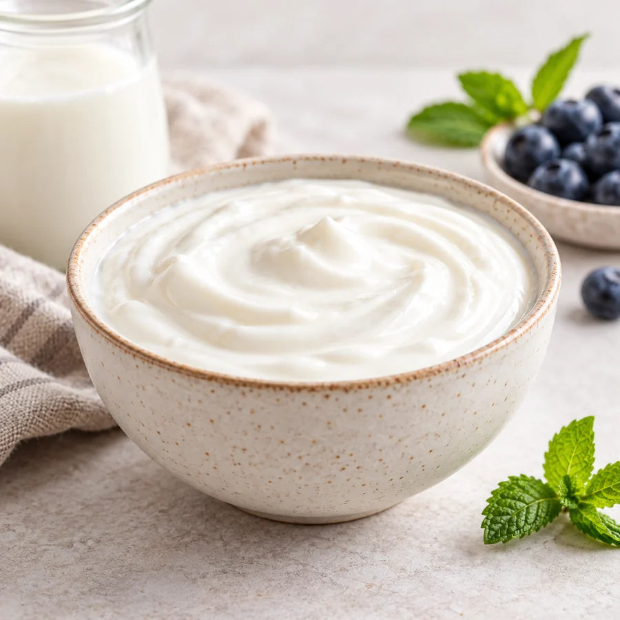 Yogur como representación visual de alimentos fermentados y probióticos