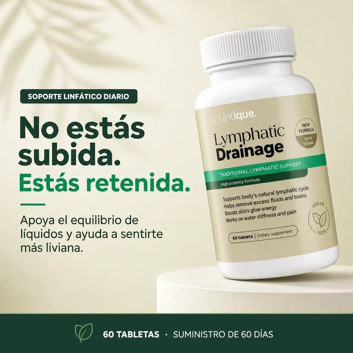 Sculptique Lymphatic Drainage con mensaje sobre retención de líquidos