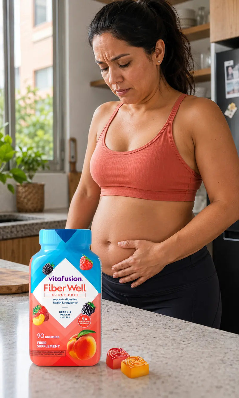 Mujer con abdomen inflamado